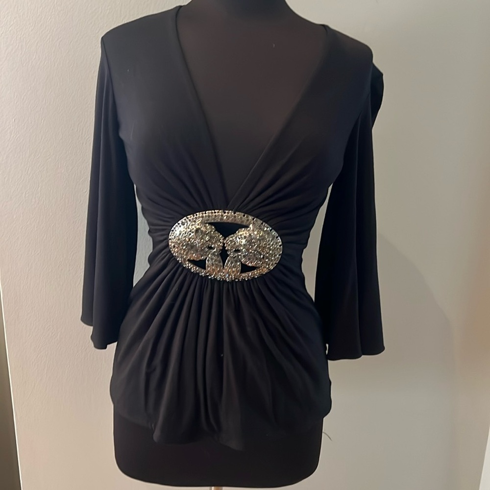Dramatic crystal embellished SKY top